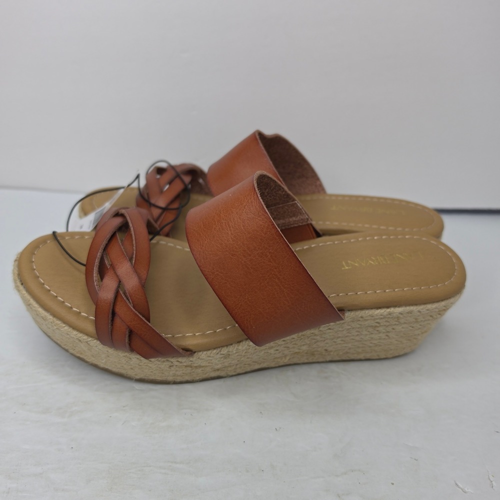 Lane Bryant Espadrille Wedge Sandals Women 10W Brown Braided Platform Slides